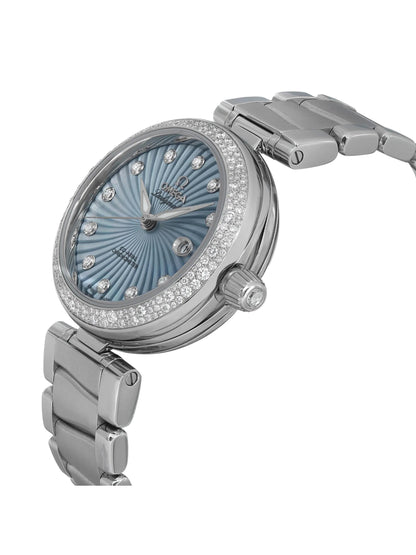 （O) New De Ville Ladymatic Blue MOP Diamond Lady Watch 425.35.34.20.57.002