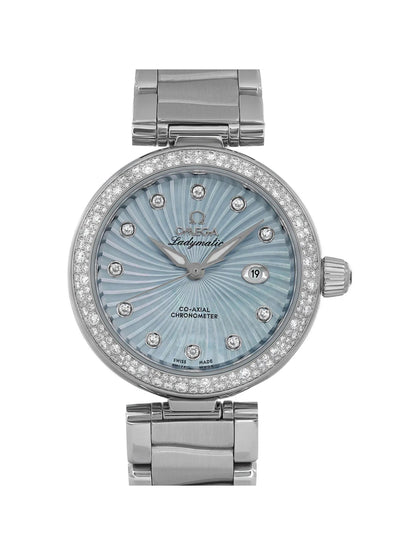 （O) New De Ville Ladymatic Blue MOP Diamond Lady Watch 425.35.34.20.57.002