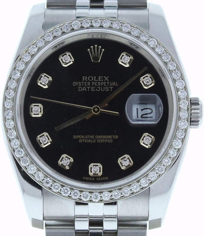 (R) Mens Datejust 116200 Jubilee Band Custom Black Diamond Dial & Diamond Bezel (Certified Preowned)