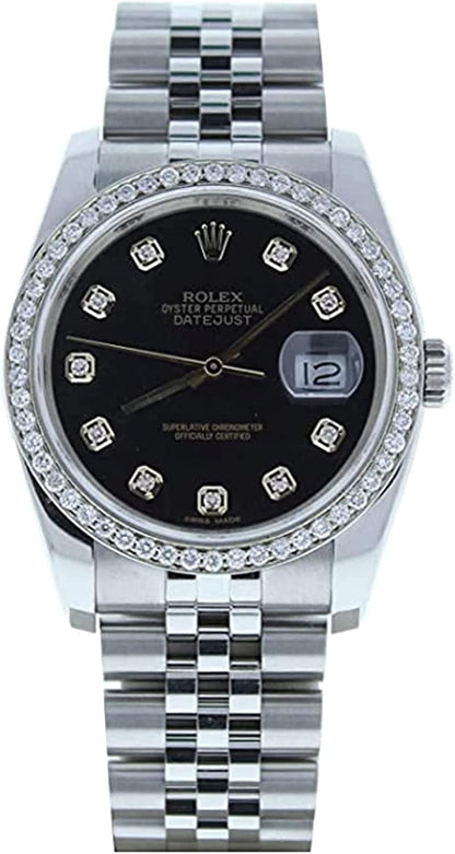 (R) Mens Datejust 116200 Jubilee Band Custom Black Diamond Dial & Diamond Bezel (Certified Preowned)