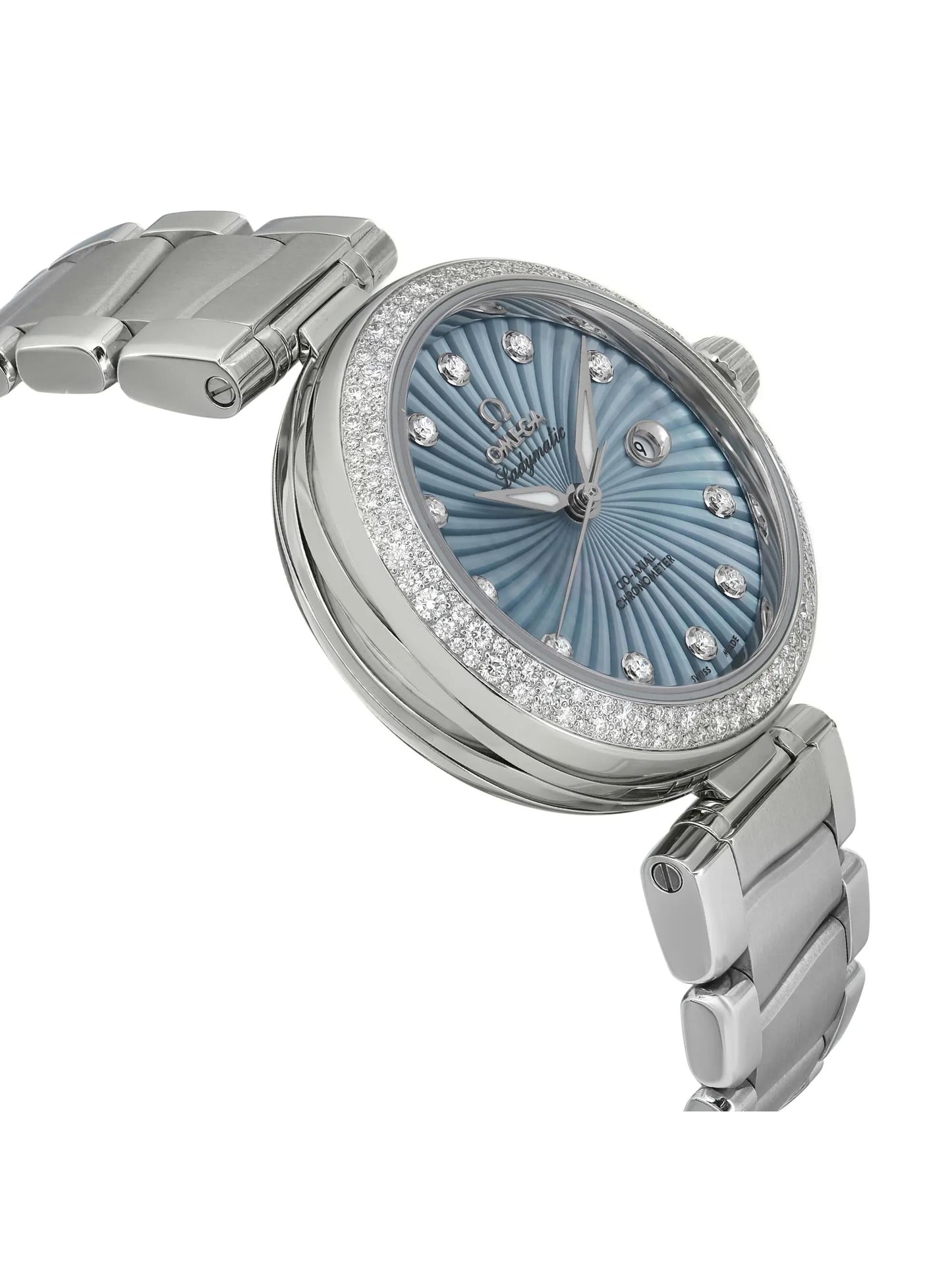 （O) New De Ville Ladymatic Blue MOP Diamond Lady Watch 425.35.34.20.57.002