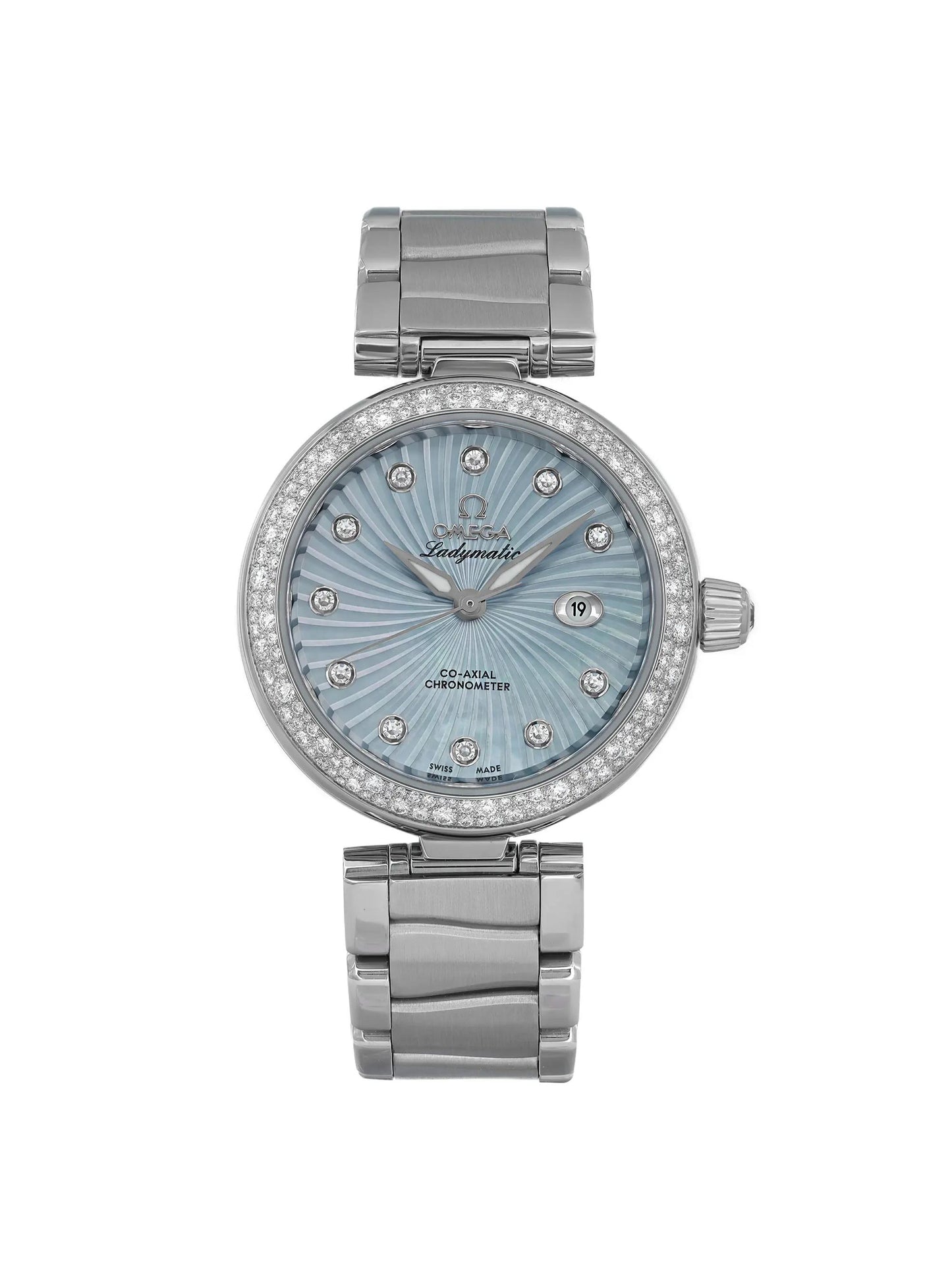 （O) New De Ville Ladymatic Blue MOP Diamond Lady Watch 425.35.34.20.57.002