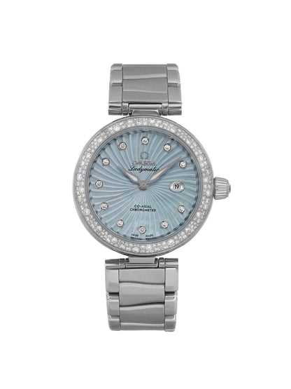 （O) New De Ville Ladymatic Blue MOP Diamond Lady Watch 425.35.34.20.57.002