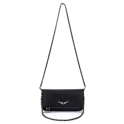 (A) French Jindian Zv leather small square bag, foreign trade European and American fashion versatile wing underarm single shoulder oblique span bag