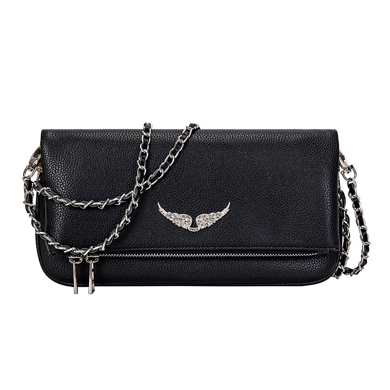 (A) French Jindian Zv leather small square bag, foreign trade European and American fashion versatile wing underarm single shoulder oblique span bag