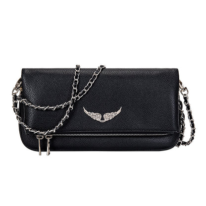 (A) French Jindian Zv leather small square bag, foreign trade European and American fashion versatile wing underarm single shoulder oblique span bag