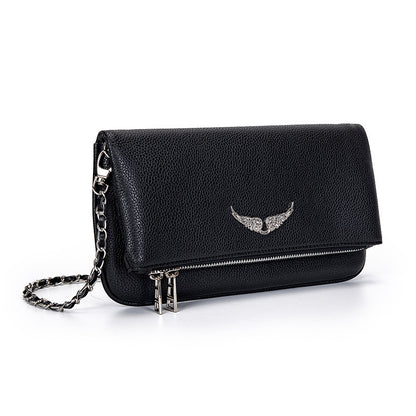 (A) French Jindian Zv leather small square bag, foreign trade European and American fashion versatile wing underarm single shoulder oblique span bag