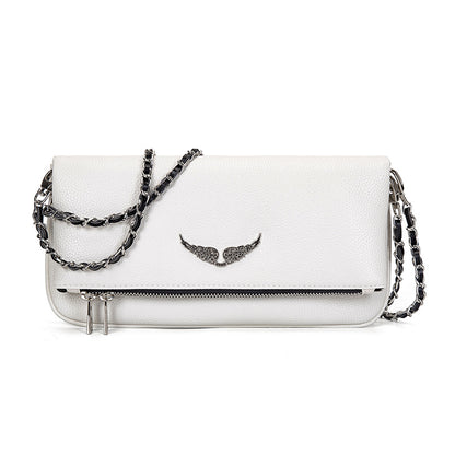 (A) French Jindian Zv leather small square bag, foreign trade European and American fashion versatile wing underarm single shoulder oblique span bag