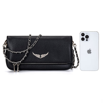 (A) French Jindian Zv leather small square bag, foreign trade European and American fashion versatile wing underarm single shoulder oblique span bag