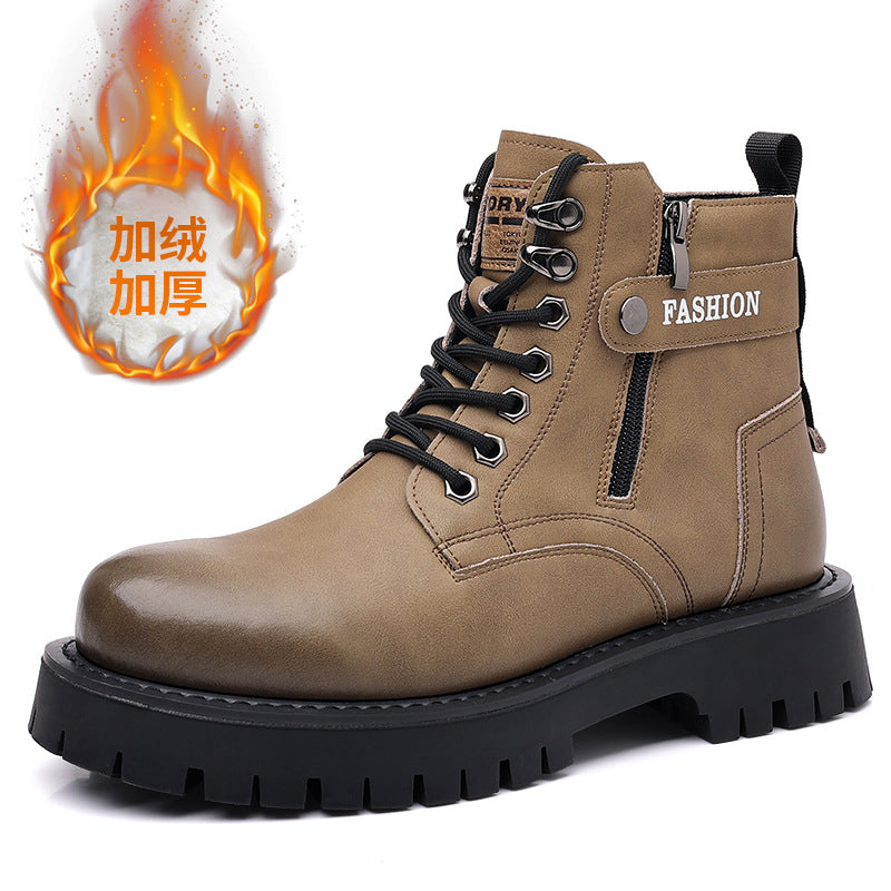 (S) Winter Martin boots British style high-top cotton shoes men's velvet thickened men's leather shoes warm snow boots