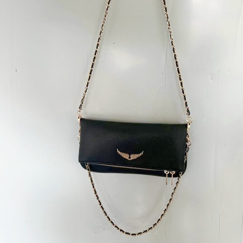 (A) French Jindian Zv leather small square bag, foreign trade European and American fashion versatile wing underarm single shoulder oblique span bag