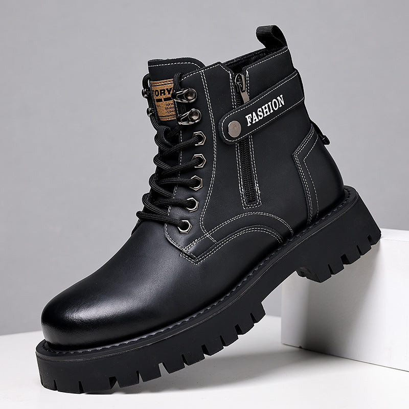 (S) Winter Martin boots British style high-top cotton shoes men's velvet thickened men's leather shoes warm snow boots