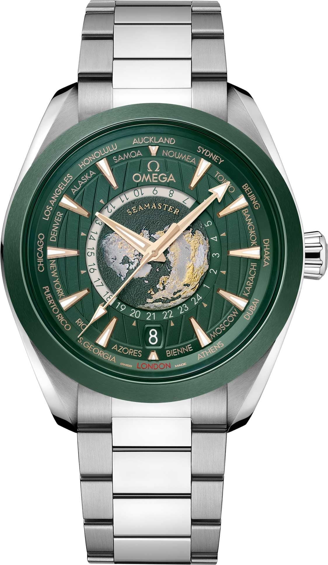 (O)  Seamaster Aqua Terra 150m GMT Worldtimer Automatic Green Dial Steel Men's Watch 220.30.43.22.10.001