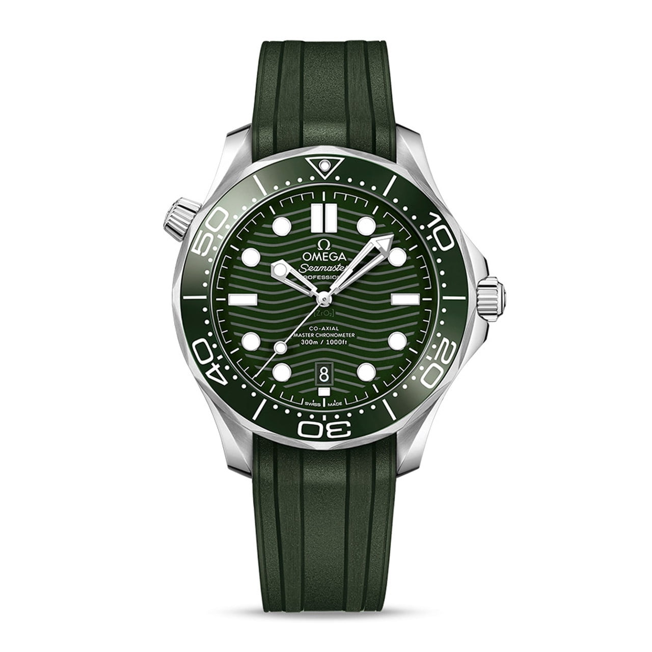 (O) Seamaster Diver 300M Automatic Green Dial Rubber Strap Men's Watch 210.32.42.20.10.001