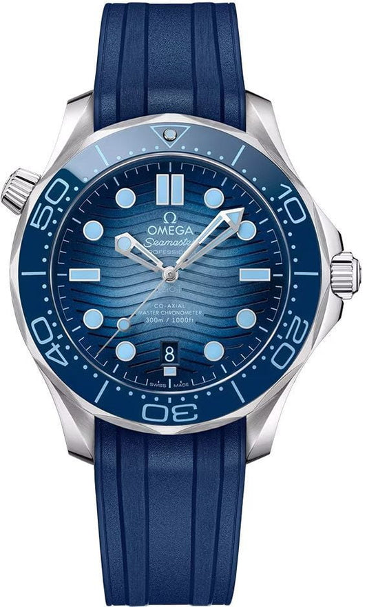 (O) Seamaster Diver 300M Automatic Summer Blue Dial Rubber Strap Men's Watch 210.32.42.20.03.002